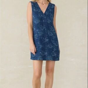 Faherty Dune Azure Organic Cotton Sleeveless Blue Patterned Dress
